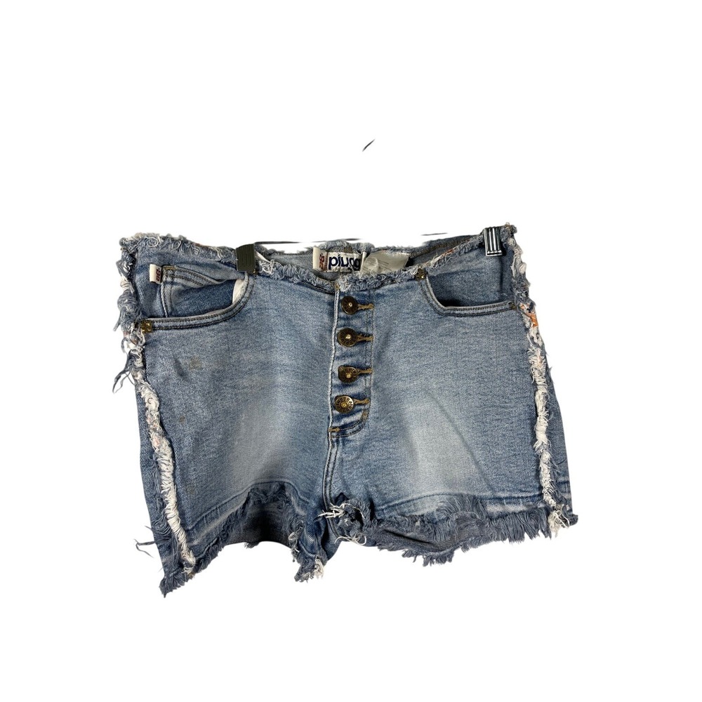 Plugg‎ Denim Shorts Button Fly Frayed Hem Distressed Blue Size 7